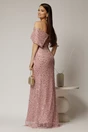 Rochie lunga roz de seara din dantela cu perle si paiete, 2, dyfashion.ro