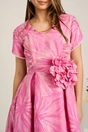 Rochie lunga roz din brocard in clos cu imprimeu si floare maxi detasabila- LaDonna, 3, dyfashion.ro