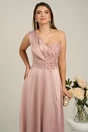 Rochie lunga roz din tafta cu flori la bust- Ella Collection Madison, 4, dyfashion.ro