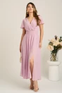Rochie lunga roz din voal in clos cu glitter- Moze, 2, dyfashion.ro