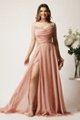Rochie lunga roz din voal in clos cu strasuri la bust si tull trasparent, 1, dyfashion.ro