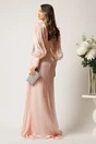 Rochie lunga roz din voal plisat cu strasuri in talie, 2, dyfashion.ro