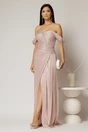 Rochie lunga roz pudra de seara cu aplicatii de strassuri, 1, dyfashion.ro