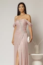 Rochie lunga roz pudra de seara cu aplicatii de strassuri, 3, dyfashion.ro