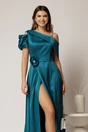 Rochie lunga turcoaz de seara din tafta eleganta, 3, dyfashion.ro