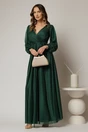 Rochie lunga verde cu glitter cu decolteu petrecut si cordon in talie, 1, dyfashion.ro