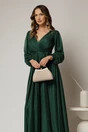 Rochie lunga verde cu glitter cu decolteu petrecut si cordon in talie, 3, dyfashion.ro