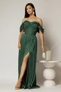 Rochie lunga verde de ocazie din voal peliculizat cu bust tip corset, 1, dyfashion.ro
