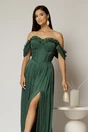 Rochie lunga verde de ocazie din voal peliculizat cu bust tip corset, 3, dyfashion.ro