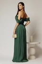 Rochie lunga verde de ocazie din voal peliculizat cu bust tip corset, 2, dyfashion.ro