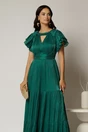 Rochie lunga verde de ocazie din voal peliculizat cu decupaj si impletitura la decolteu, 3, dyfashion.ro