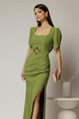 Rochie lunga verde de seara cu decolteu patrat si maneci scurte, 3, dyfashion.ro
