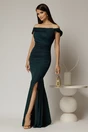 Rochie lunga verde de seara din lycra cu sclipici si design atipic, 1, dyfashion.ro