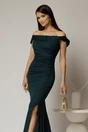 Rochie lunga verde de seara din lycra cu sclipici si design atipic, 3, dyfashion.ro