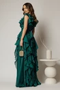Rochie lunga verde de seara din voal cu volanase, 2, dyfashion.ro