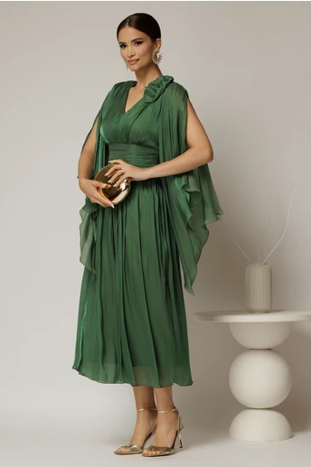 Rochie lunga verde de seara din voal peliculizat