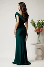Rochie lunga verde din lycra mulata cu tull transparent si strasuri in talie, 2, dyfashion.ro