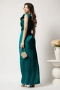 Rochie lunga verde din satin cu floare pe umar si fusta petrecuta- Moze, 2, dyfashion.ro