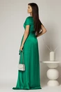 Rochie lunga verde din satin cu slit pe picior si aplicatie pe talie, 2, dyfashion.ro