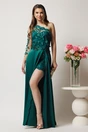 Rochie lunga verde din tafta si dantela cu crapatura maxi- Ella Collection Pamela, 1, dyfashion.ro