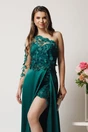 Rochie lunga verde din tafta si dantela cu crapatura maxi- Ella Collection Pamela, 3, dyfashion.ro