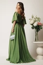 Rochie lunga verde din voal in clos cu strasuri si tull in talie, 2, dyfashion.ro
