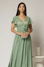 Rochie lunga verde fistic de ocazie cu broderie la bust si detaliu in talie, 3, dyfashion.ro