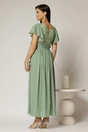 Rochie lunga verde fistic de ocazie cu broderie la bust si detaliu in talie, 2, dyfashion.ro