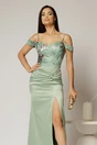Rochie lunga verde fistic de ocazie din taftasi paiete, 3, dyfashion.ro