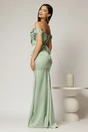 Rochie lunga verde fistic de ocazie din taftasi paiete, 2, dyfashion.ro