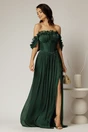 Rochie lunga verde intens de ocazie din voal peliculizat cu bust tip corset, 1, dyfashion.ro