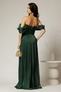 Rochie lunga verde intens de ocazie din voal peliculizat cu bust tip corset, 2, dyfashion.ro