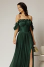 Rochie lunga verde intens de ocazie din voal peliculizat cu bust tip corset, 3, dyfashion.ro