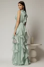 Rochie lunga verde menta de seara cu volanase din voal peliculizat, 2, dyfashion.ro