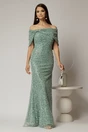 Rochie lunga verde menta de seara din dantela cu perle si paiete, 1, dyfashion.ro