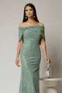 Rochie lunga verde menta de seara din dantela cu perle si paiete, 3, dyfashion.ro