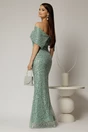 Rochie lunga verde menta de seara din dantela cu perle si paiete, 2, dyfashion.ro