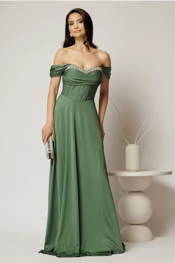 Rochie lunga verde menta de seara din lycra cu bust buretat