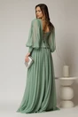 Rochie lunga verde menta de seara din tull cu corset cu strassuri aplicate, 2, dyfashion.ro