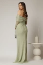 Rochie lunga verde mint de seara tip sirena din dantela si decolteu accesorizat, 2, dyfashion.ro