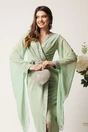Rochie lunga verde mint din stofa petrecuta cu strasuri si maneci din voal, 3, dyfashion.ro
