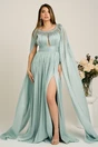 Rochie lunga verde mint din voal cu maneci ample si strasuri la decolteu, 1, dyfashion.ro
