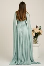 Rochie lunga verde mint din voal cu maneci ample si strasuri la decolteu, 2, dyfashion.ro
