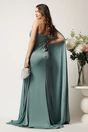 Rochie lunga verde mint din voal satinat cu strasuri pe bust si talie, 3, dyfashion.ro
