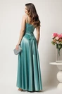 Rochie lunga verde mint in clos din tafta cu fusta petrecuta si crapatura- LaDonna, 3, dyfashion.ro