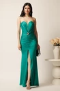 Rochie lunga verde mulata din lycra cu fronseu si accesoriu- LaDonna, 1, dyfashion.ro
