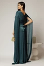 Rochie lunga verde petrol de sera din voal peliculizat cu aplicatii pe talie, 2, dyfashion.ro