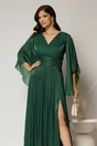 Rochie lunga verde seara din voal peliculizat cu aplicatii pe talie, 3, dyfashion.ro