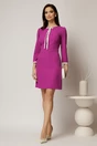 Rochie magenta cu nasturi perlati si funda, 3, dyfashion.ro