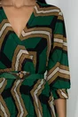 Rochie Mara verde din voal cu imprimeu maro zig-zag